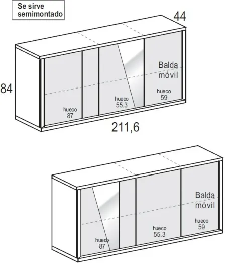 Aparador Diagonal Aire 4p 212 cm.