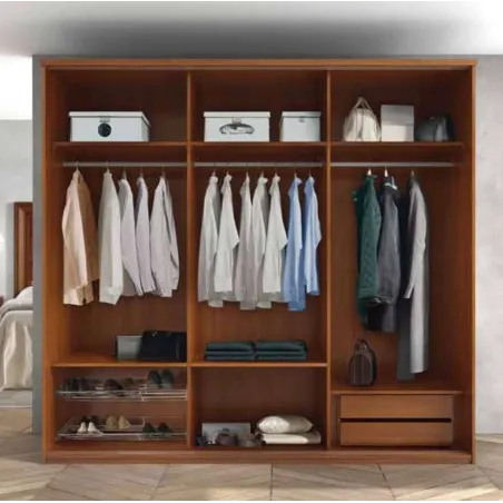 Armario corredera tres puertas puertas madera/espejo en diseño clásico con moldura