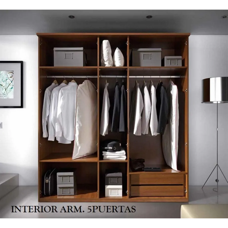 Armario clásico cinco puertas madera/espejo