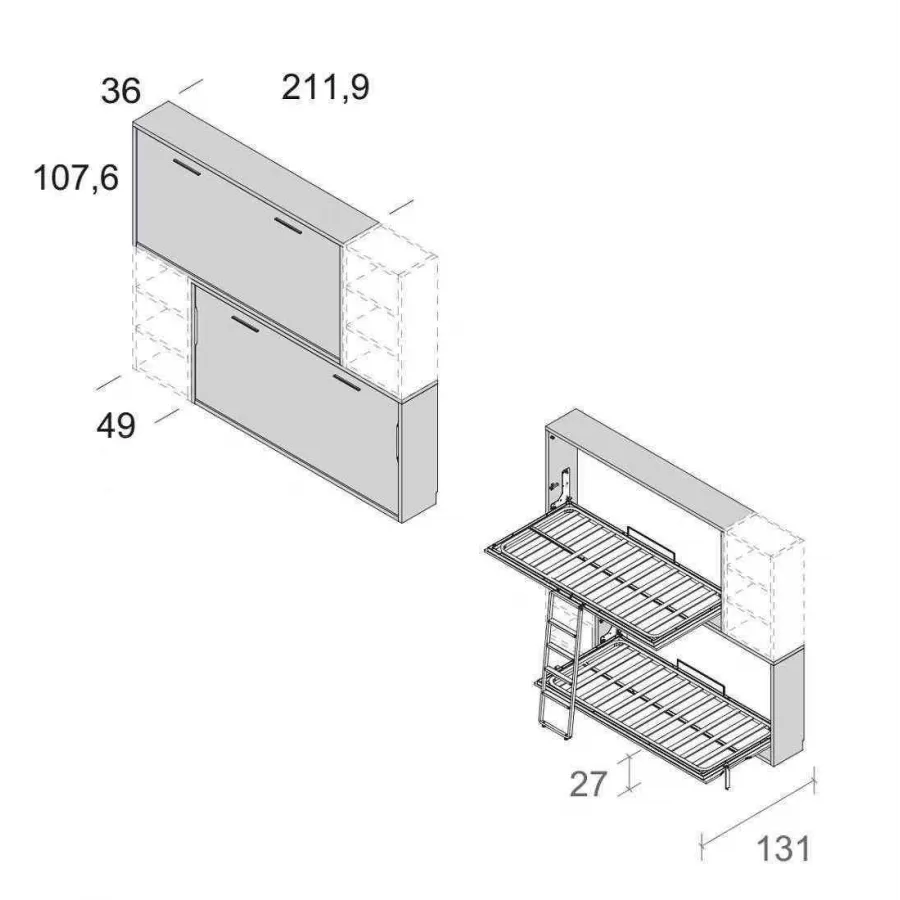Litera abatible con estanterías Muebles Ros en Mueblesguadalhorce.es
